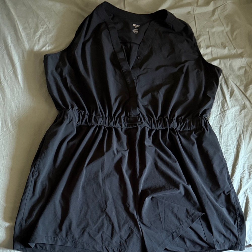 Girlfriend Collective Black Button-Up Short Romper